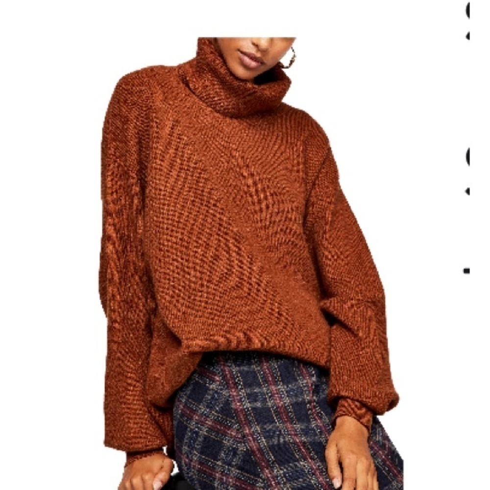 Free People Softly Structured Knit Tunic Turtleneck Sweater in Tobacco Size S